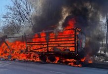 В старожиловском селе Гулынки сгорел автомобильный полуприцеп